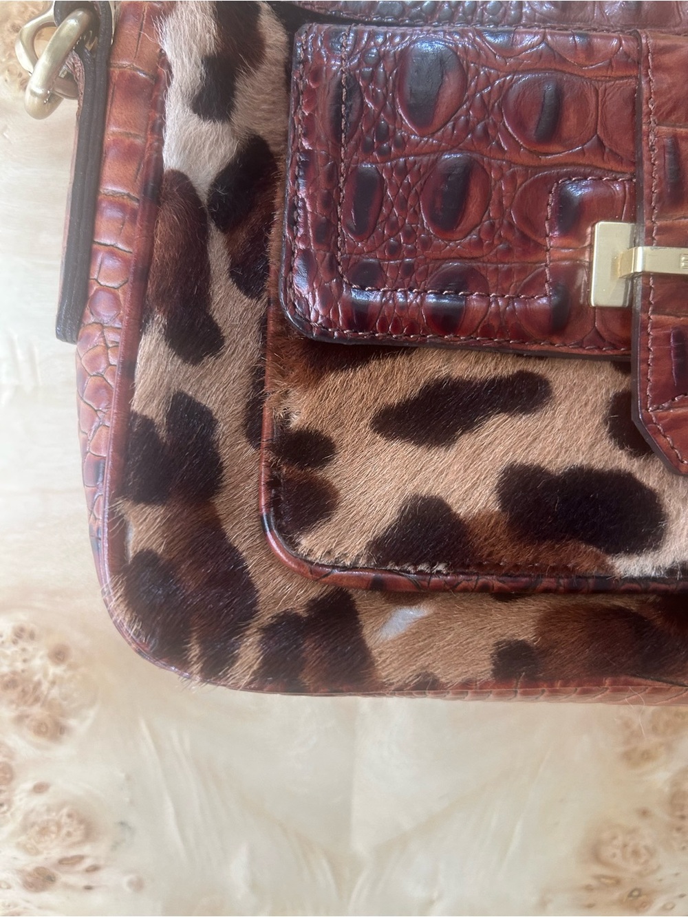 Brahmin Brown Leopard & Croc-Texture Crossbody: please read description - Picture 2 of 6